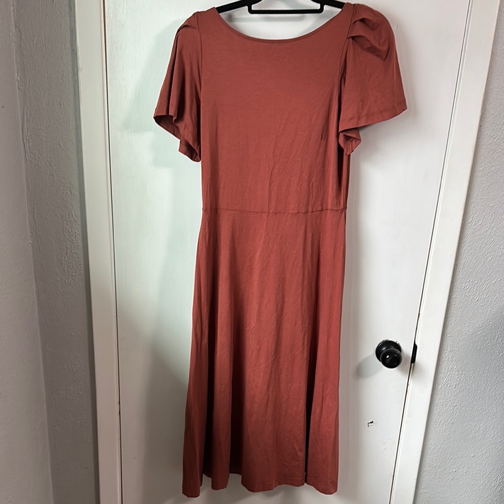 Prologue Orange Puff Sleeve A-Line Midi Dress
